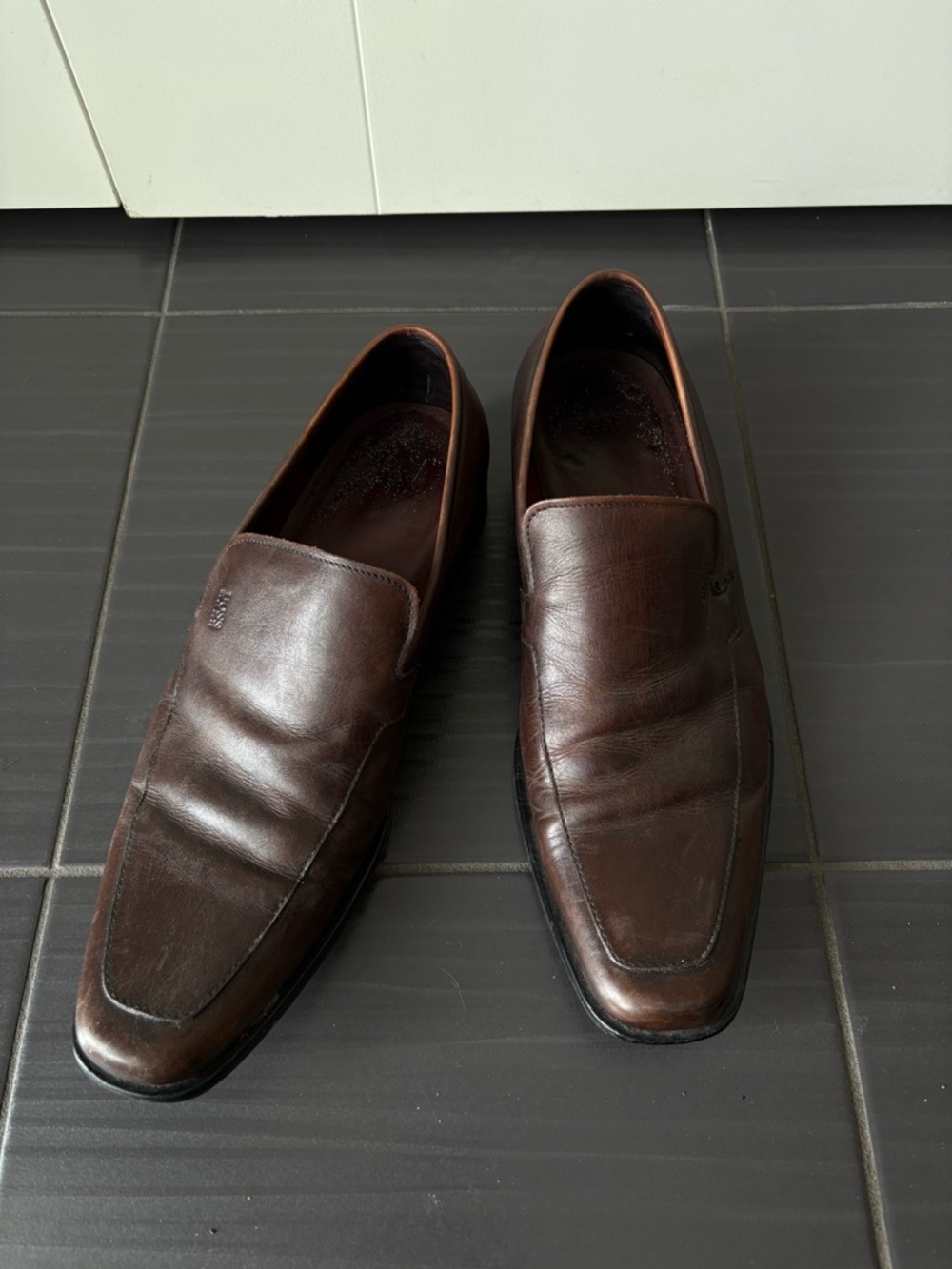 Hugo Boss Brown Leather Slip-On Dress Shoes